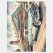 Couverture Polaire Aquarelle Peinture des voitures et des dîners (Devant)