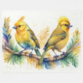 Couverture Polaire Aquarelle Peinture d'oiseaux jaunes (Devant (Horizontal))