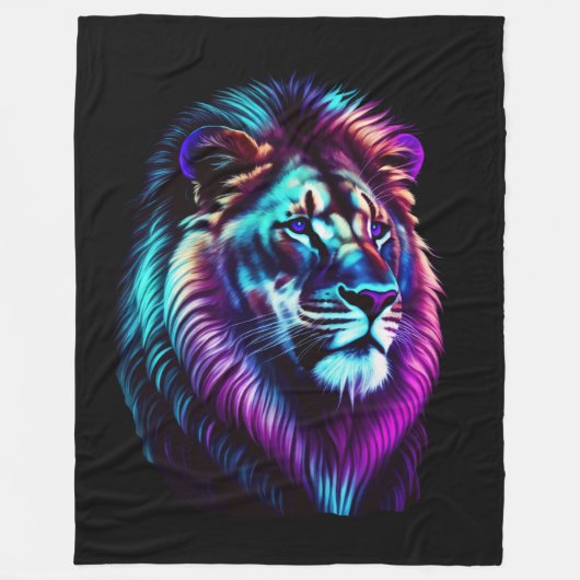 Couverture Polaire Aquarelle Peinture Lion bleu pourpre (Devant)
