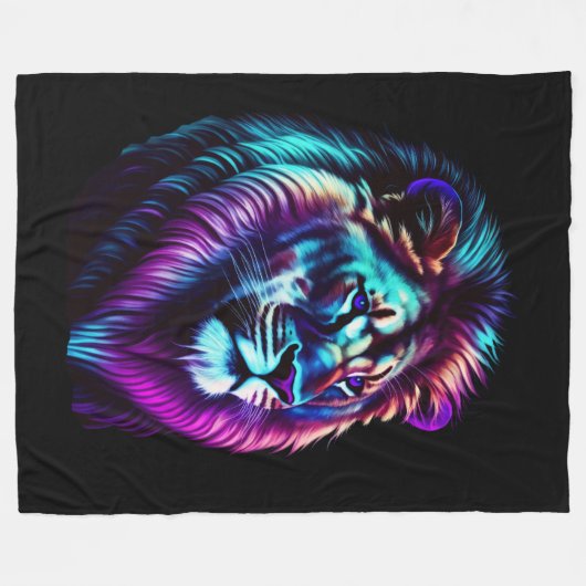 Couverture Polaire Aquarelle Peinture Lion bleu pourpre (Devant (Horizontal))