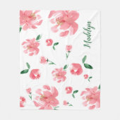 Couverture Polaire Aquarelle Peonies Vert Script Nom personnalisé (Devant)