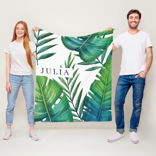 Couverture Polaire Aquarelle Personnalisée Feuilles tropicaux (En situation)