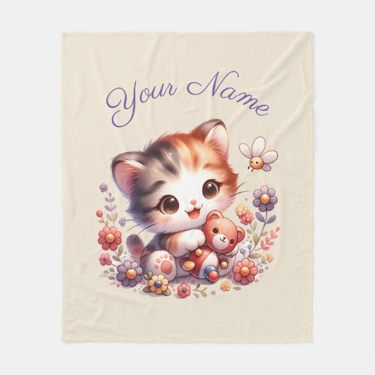 Couverture Polaire Aquarelle personnalisée Jouer Nom du chaton (Devant)