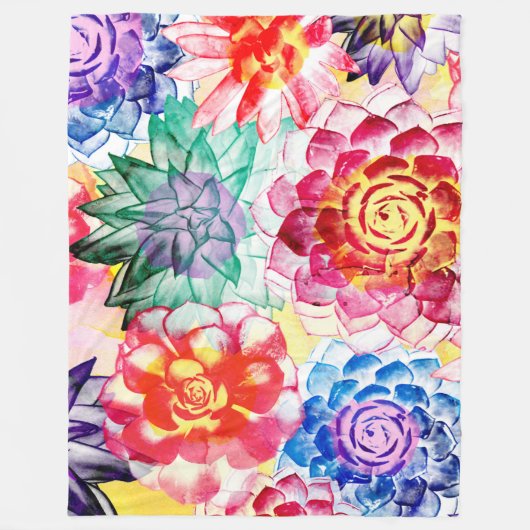 Couverture Polaire Aquarelle Plante créative et succulente (Devant)