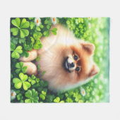 Couverture Polaire Aquarelle Pomeranian Shamrock vert (Devant (Horizontal))