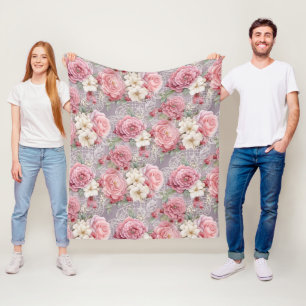 Couverture Polaire Aquarelle Pretty Pink Pastel Floral & Dentelle