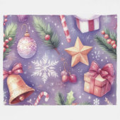 Couverture Polaire Aquarelle Purple Motifs de Noël (Devant (Horizontal))