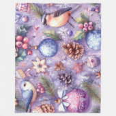 Couverture Polaire Aquarelle Purple Motifs de Noël Fêtes Oiseaux (Devant)