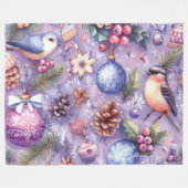 Couverture Polaire Aquarelle Purple Motifs de Noël Fêtes Oiseaux (Devant (Horizontal))