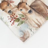 Couverture Polaire Aquarelle rennes de Noël et verdure (Coin)