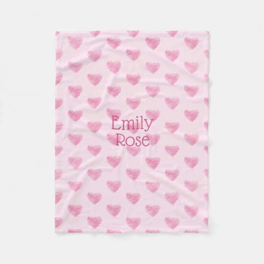 Couverture Polaire Aquarelle rose Coeurs de scintillement, Personnali (Devant)