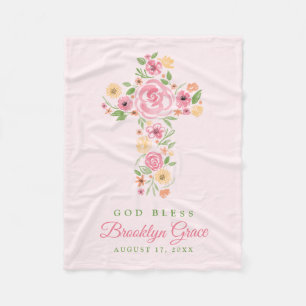 Couverture Polaire Aquarelle rose Croix Baptême / Christening