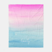 Couverture Polaire Aquarelle rose et bleu Ombre | Ajoutez votre nom (Devant)