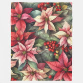 Couverture Polaire Aquarelle rose et rouge Poinsettia (Devant)