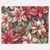 Couverture Polaire Aquarelle rose et rouge Poinsettia (Devant (Horizontal))