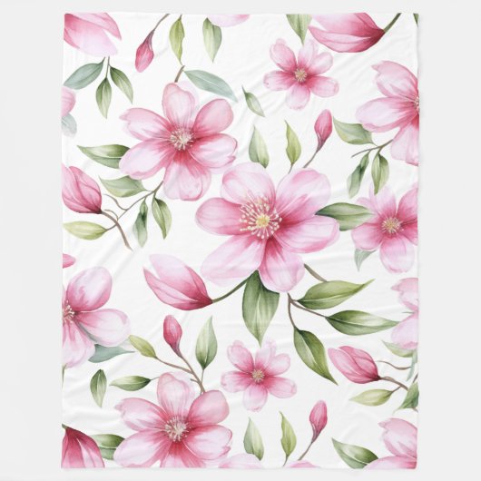 Couverture Polaire Aquarelle rose floral (Devant)