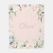 Couverture Polaire Aquarelle rose Floral Nom bébé fille (Devant)