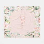Couverture Polaire Aquarelle rose Floral Nom bébé fille (Devant (Horizontal))