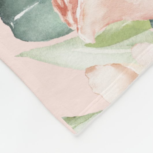 Couverture Polaire Aquarelle rose Floral Nom bébé fille (Coin)