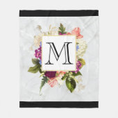 Couverture Polaire Aquarelle rose moderne Bouquet floral Monogramme (Devant)