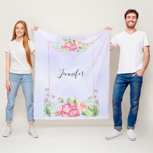 Couverture Polaire Aquarelle rose moderne Cadre Floral (En situation)