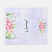 Couverture Polaire Aquarelle rose moderne Cadre Floral (Devant (Horizontal))