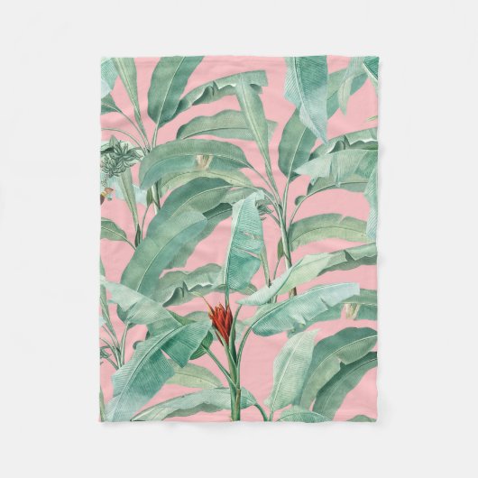 Couverture Polaire Aquarelle rose moderne Tropical Banana Palm Feuill (Devant)