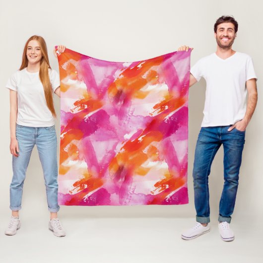 Couverture Polaire Aquarelle rose orange Abstrait (En situation)