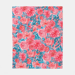Couverture Polaire Aquarelle Rose tapisserie florale