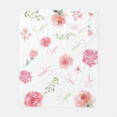 Couverture Polaire Aquarelle rose vert Boho florale personnalisée (Devant)