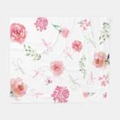 Couverture Polaire Aquarelle rose vert Boho florale personnalisée (Devant (Horizontal))
