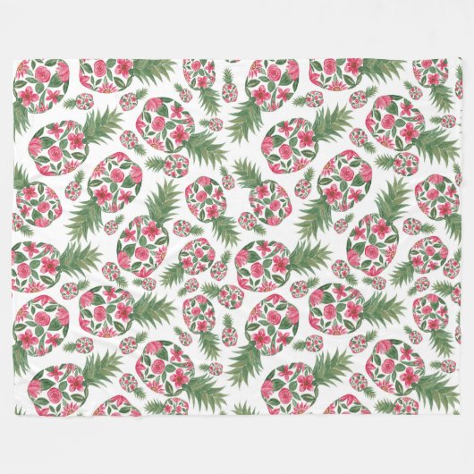 Couverture Polaire Aquarelle rose vert Motif d'ananas Floral (Devant (Horizontal))
