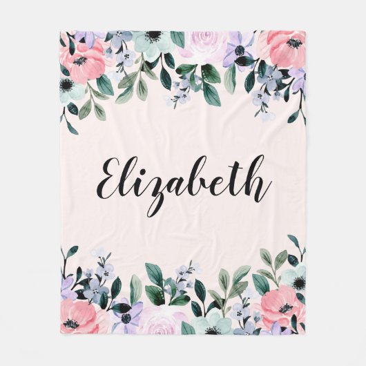 Couverture Polaire Aquarelle rose violet et verte (Devant)