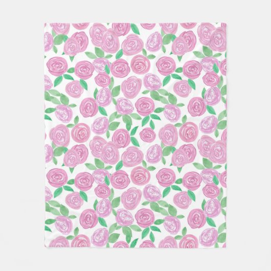 Couverture Polaire Aquarelle, roses roses (Devant)