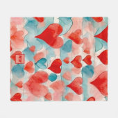 Couverture Polaire Aquarelle rouge, bleu, doux, coeurs roses monogram (Devant (Horizontal))