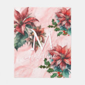 Couverture Polaire Aquarelle Rouge Poinsettia Mistletoe Nom Noël (Devant)