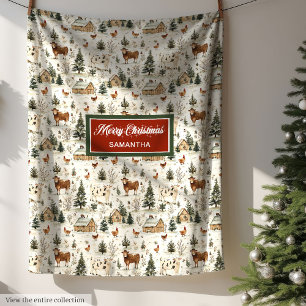 Couverture Polaire Aquarelle Russe Christmas Farmhouse Village