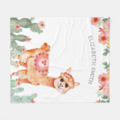 Couverture Polaire Aquarelle rustique Floral Cactus Llama (Devant (Horizontal))
