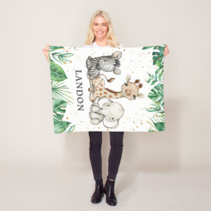 Couverture Polaire Aquarelle Safari Animaux bébé Garçon Nursery
