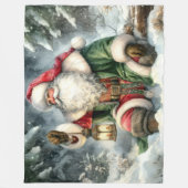 Couverture Polaire Aquarelle Santa Claus Noël Neige Forêt (Devant)