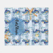 Couverture Polaire Aquarelle Seahorse Bleu (Devant (Horizontal))