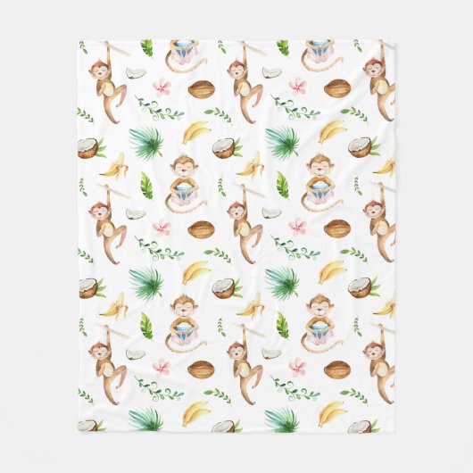 Couverture Polaire Aquarelle Singes soyeux (Devant)