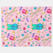 Couverture Polaire Aquarelle Ski Pika avec engrenage sur neige rose (Devant (Horizontal))