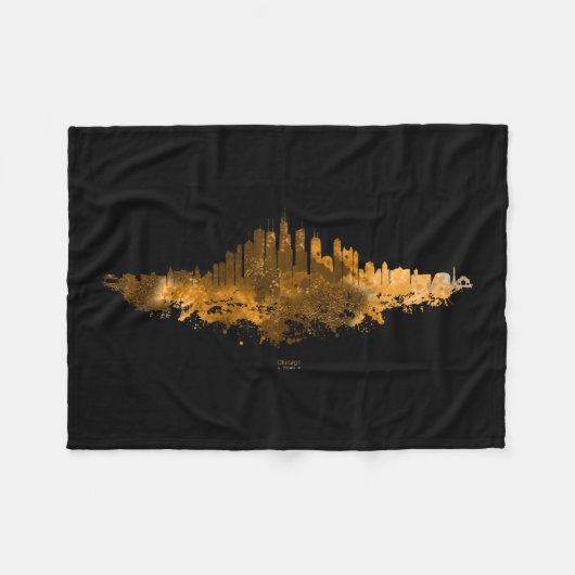 Couverture Polaire Aquarelle Skyline de Chicago en orange (Devant (Horizontal))