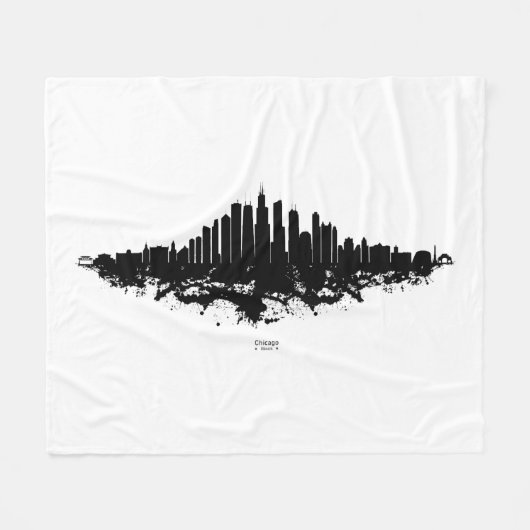 Couverture Polaire Aquarelle Skyline de Chicago noir et blanc (Devant (Horizontal))