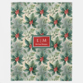 Couverture Polaire Aquarelle teintes muettes baies sèches Noël (Devant)