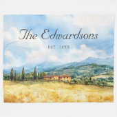 Couverture Polaire Aquarelle Toscan Méditerranée Nom de famille (Devant (Horizontal))