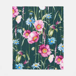 Couverture Polaire Aquarelle transparente motif avec fleur de pavot à