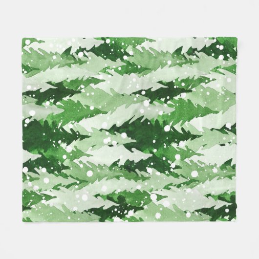 Couverture Polaire Aquarelle transparente motif avec pins verts  (Devant (Horizontal))
