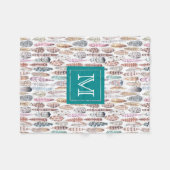 Couverture Polaire Aquarelle Tribale Bohème Plumes Monogramme (Devant (Horizontal))
